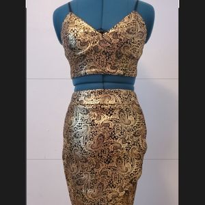 Codigo Gold Black Paisley Crop Top with Skirt